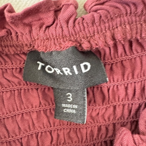 Torrid Women Top Puff Sleeve Sz 3 Pink Mauve Shirred Casual Summer Cottagecore - Picture 4 of 9